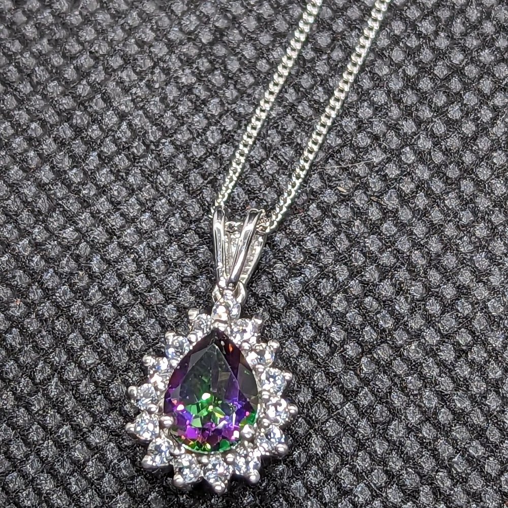 Sterling Silver Pear Shaped mystic treated color shifting topaz w chain